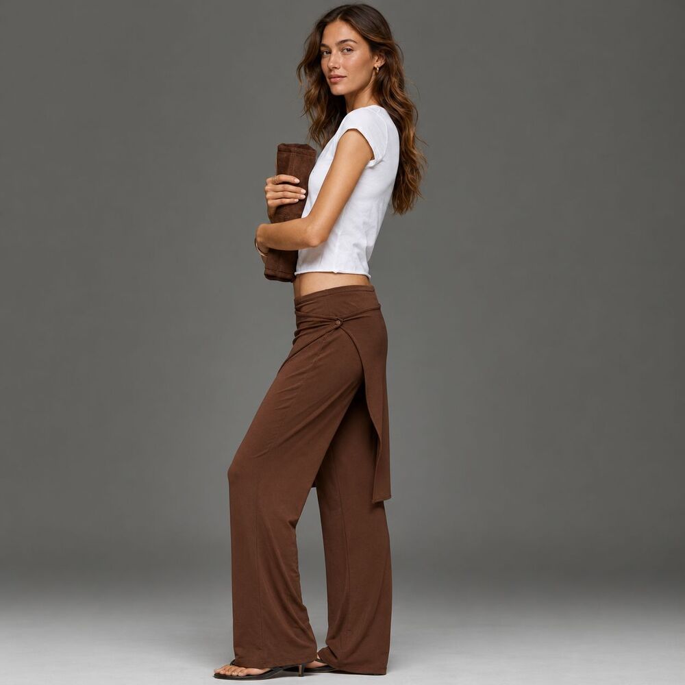 ANTHROPOLOGIE Women’s XS New Wrap Skirt Pants Brown Pull On Stretch EGYPT MADE